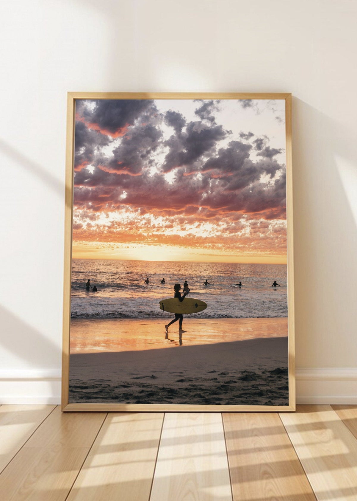 Cuadro Decorativo Playa, Surfista Atardecer Nubes