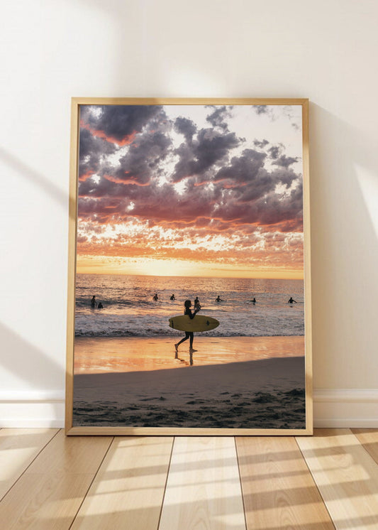 Cuadro Decorativo Playa, Surfista Atardecer Nubes