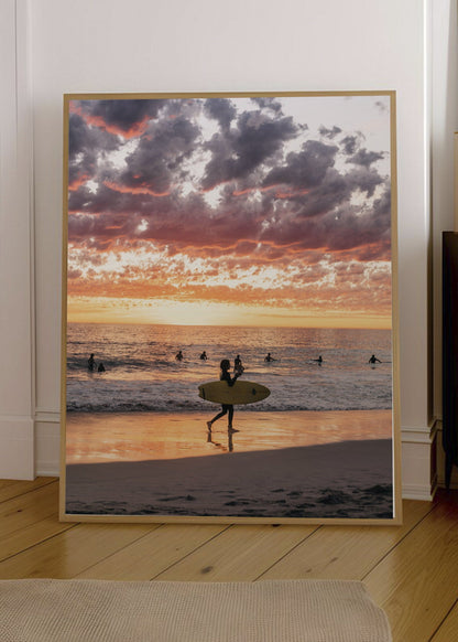 Cuadro Decorativo Playa, Surfista Atardecer Nubes