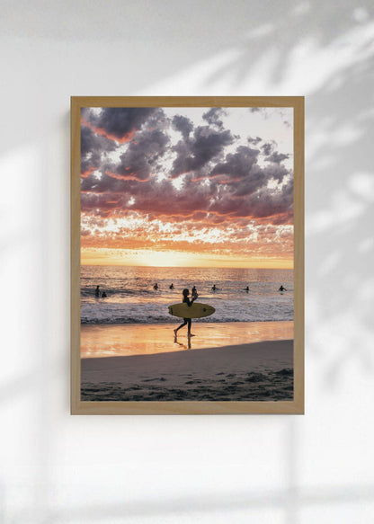 Cuadro Decorativo Playa, Surfista Atardecer Nubes