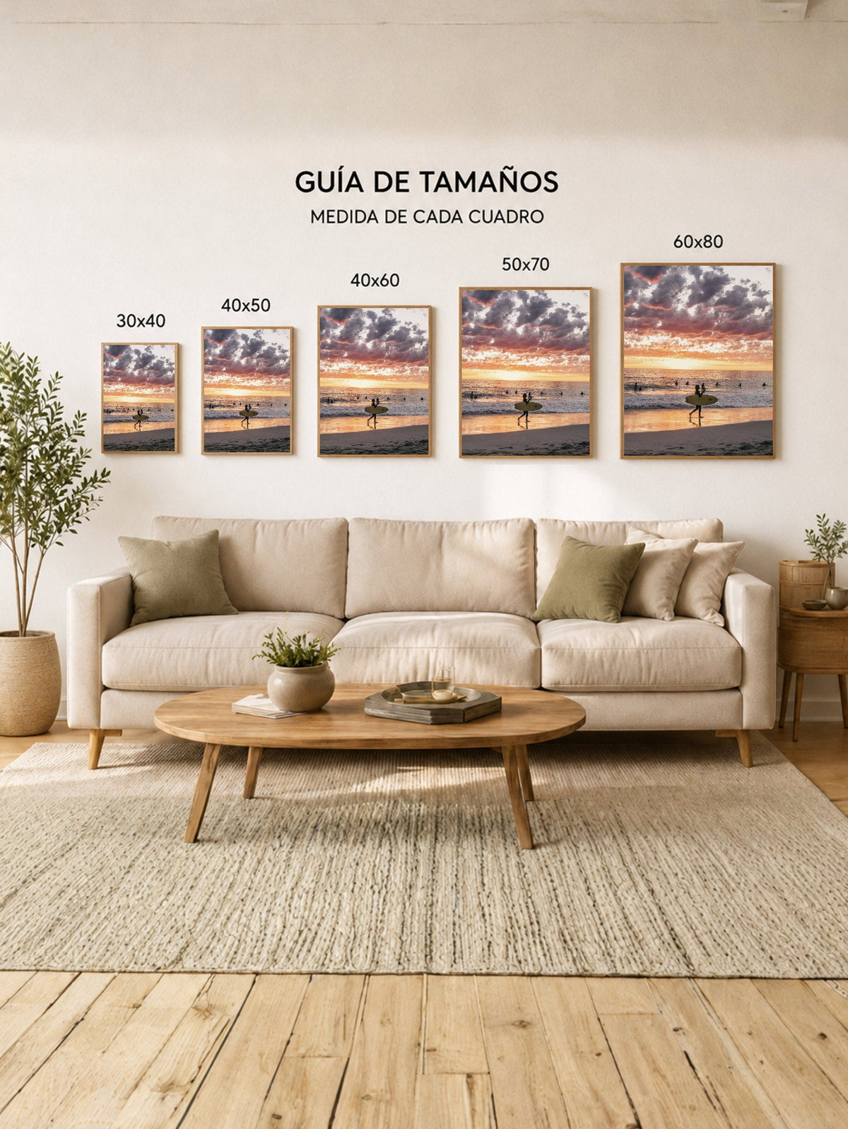 Cuadro Decorativo Playa, Surfista Atardecer Nubes