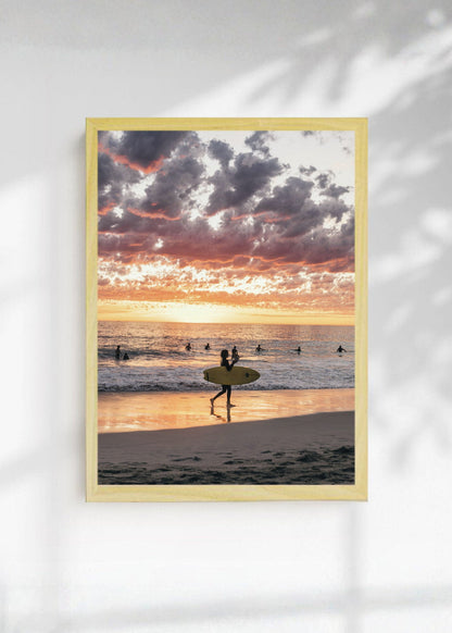 Cuadro Decorativo Playa, Surfista Atardecer Nubes