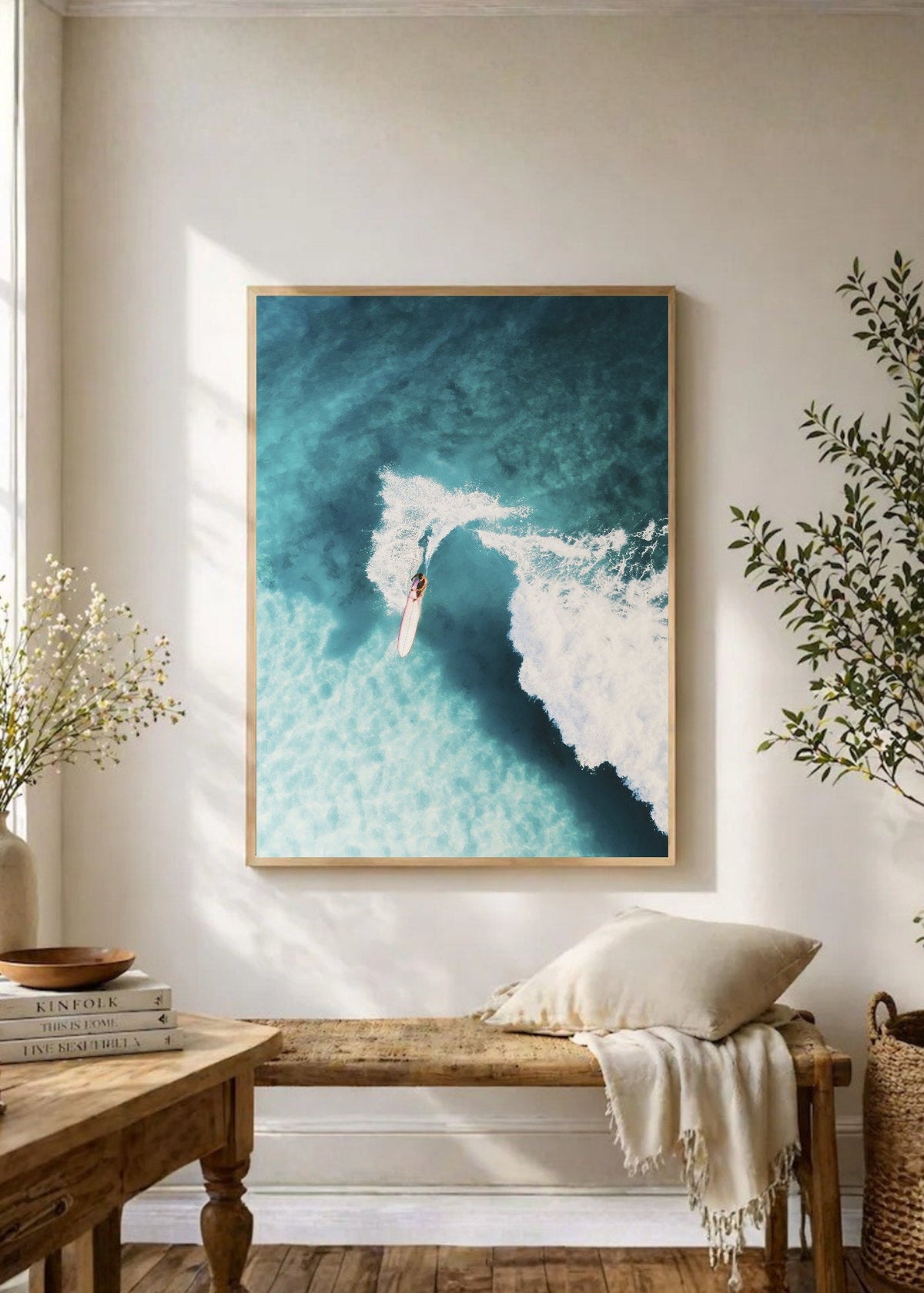 Cuadro Decorativo Playa, Surfista Ola Blanca