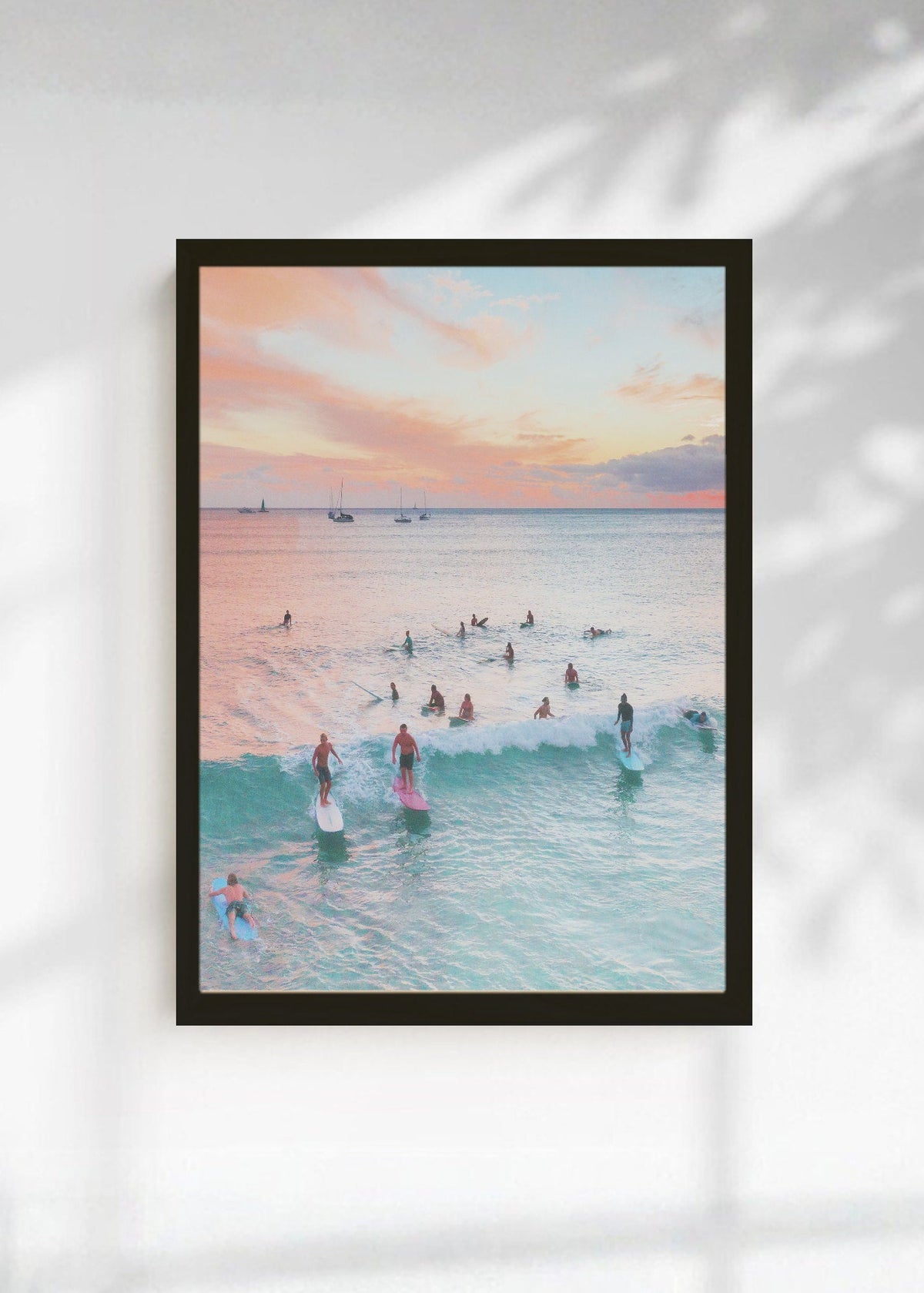 Cuadro Decorativo Playa, Surfistas Atardecer Pastel