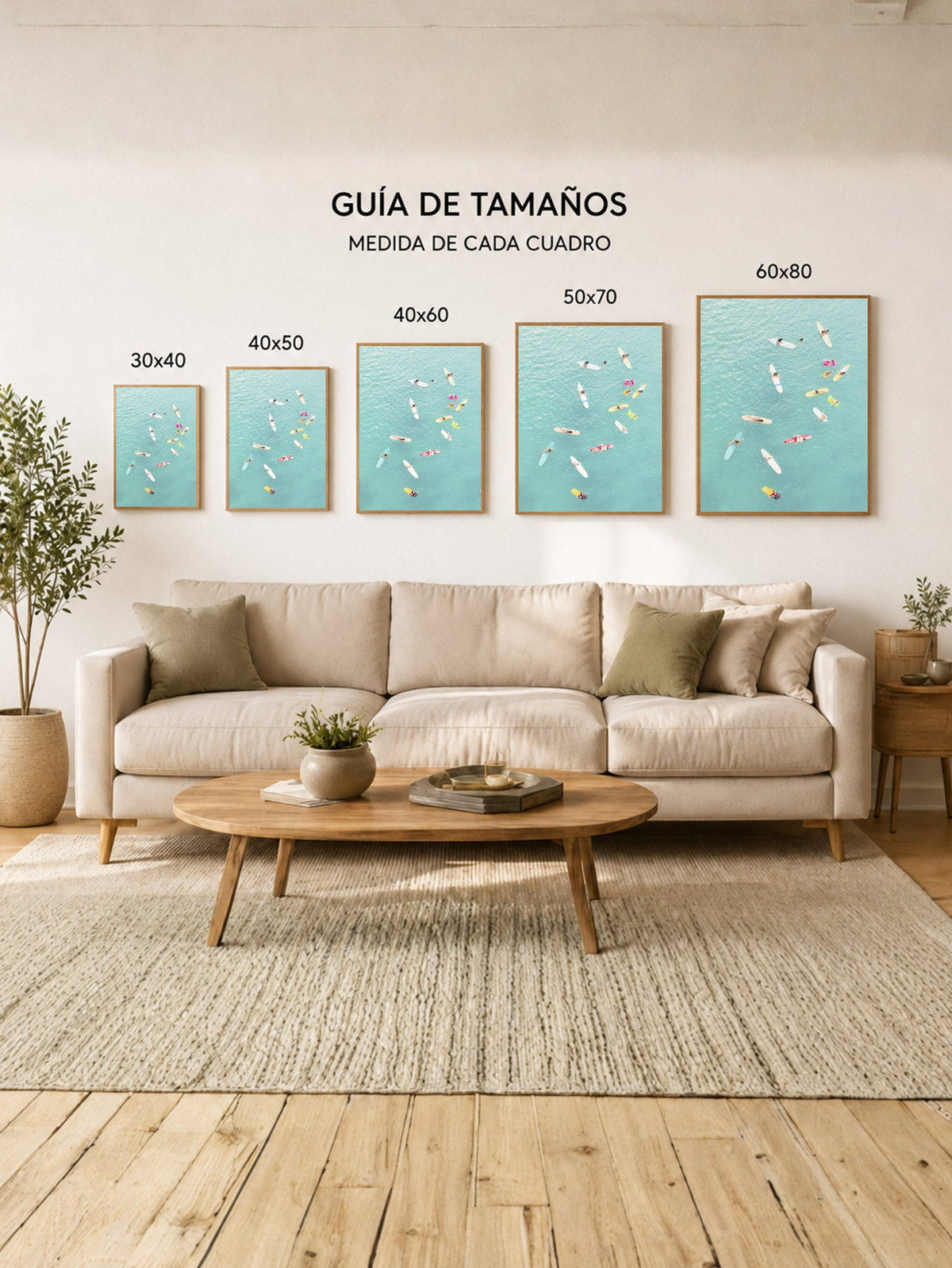 Cuadro Decorativo Playa, Surfistas Tablas Aérea