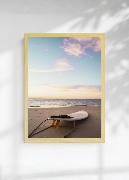 Cuadro Decorativo Playa, Tabla Arena Atardecer