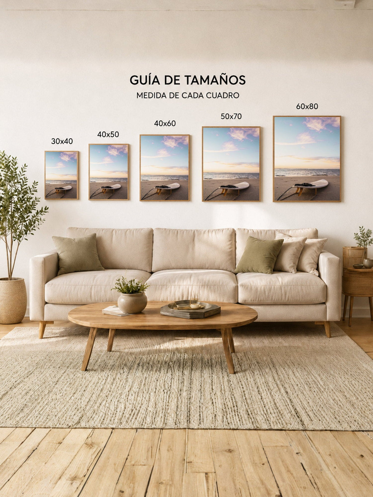 Cuadro Decorativo Playa, Tabla Arena Atardecer