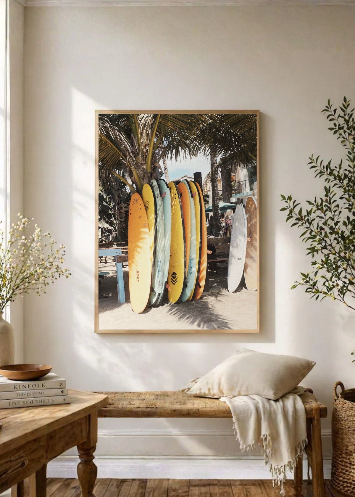 Cuadro Decorativo Playa, Tablas Amarillas Palmeras
