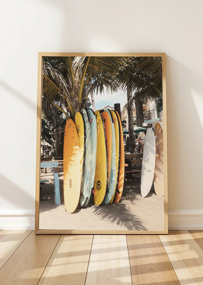 Cuadro Decorativo Playa, Tablas Amarillas Palmeras