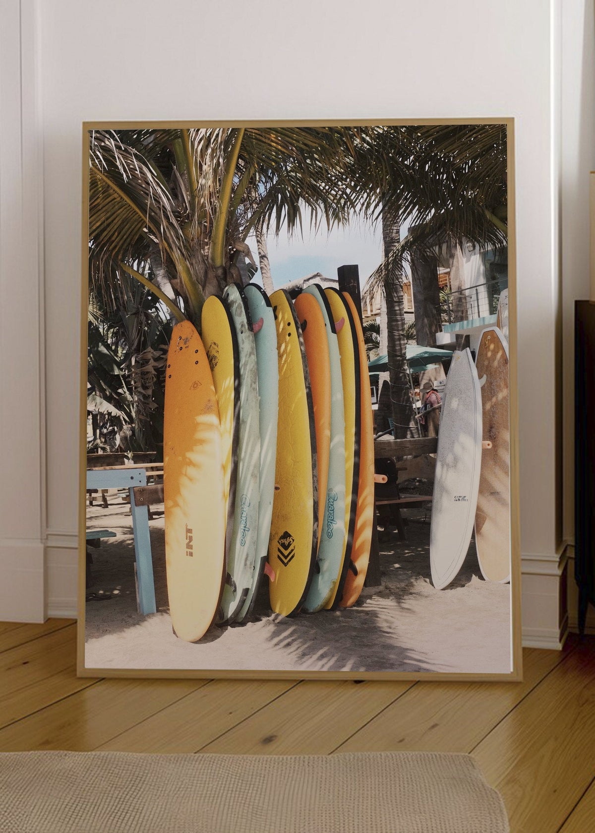 Cuadro Decorativo Playa, Tablas Amarillas Palmeras