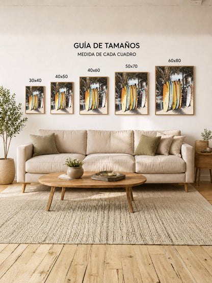 Cuadro Decorativo Playa, Tablas Amarillas Palmeras