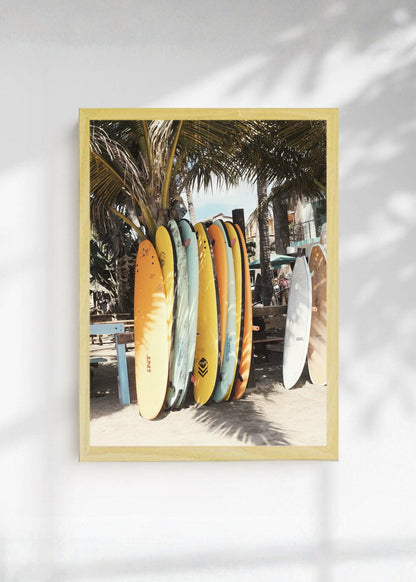 Cuadro Decorativo Playa, Tablas Amarillas Palmeras