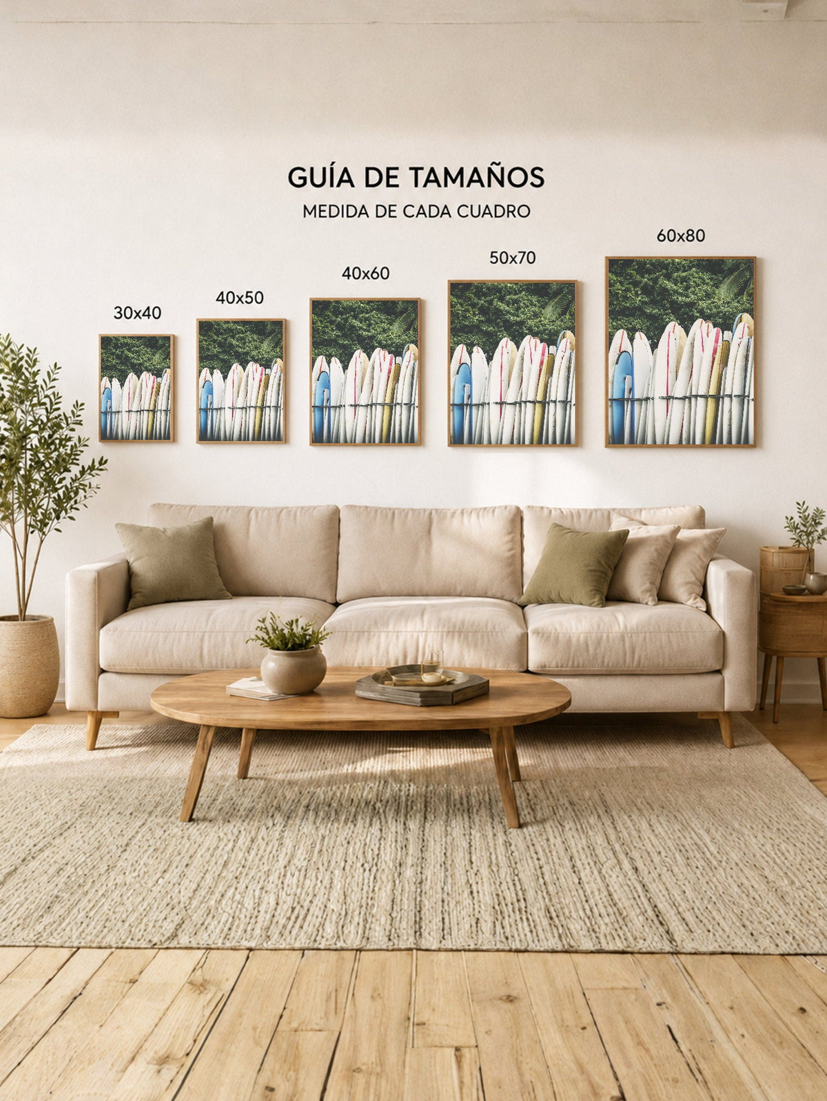 Cuadro Decorativo Playa, Tablas Hilera Blancas