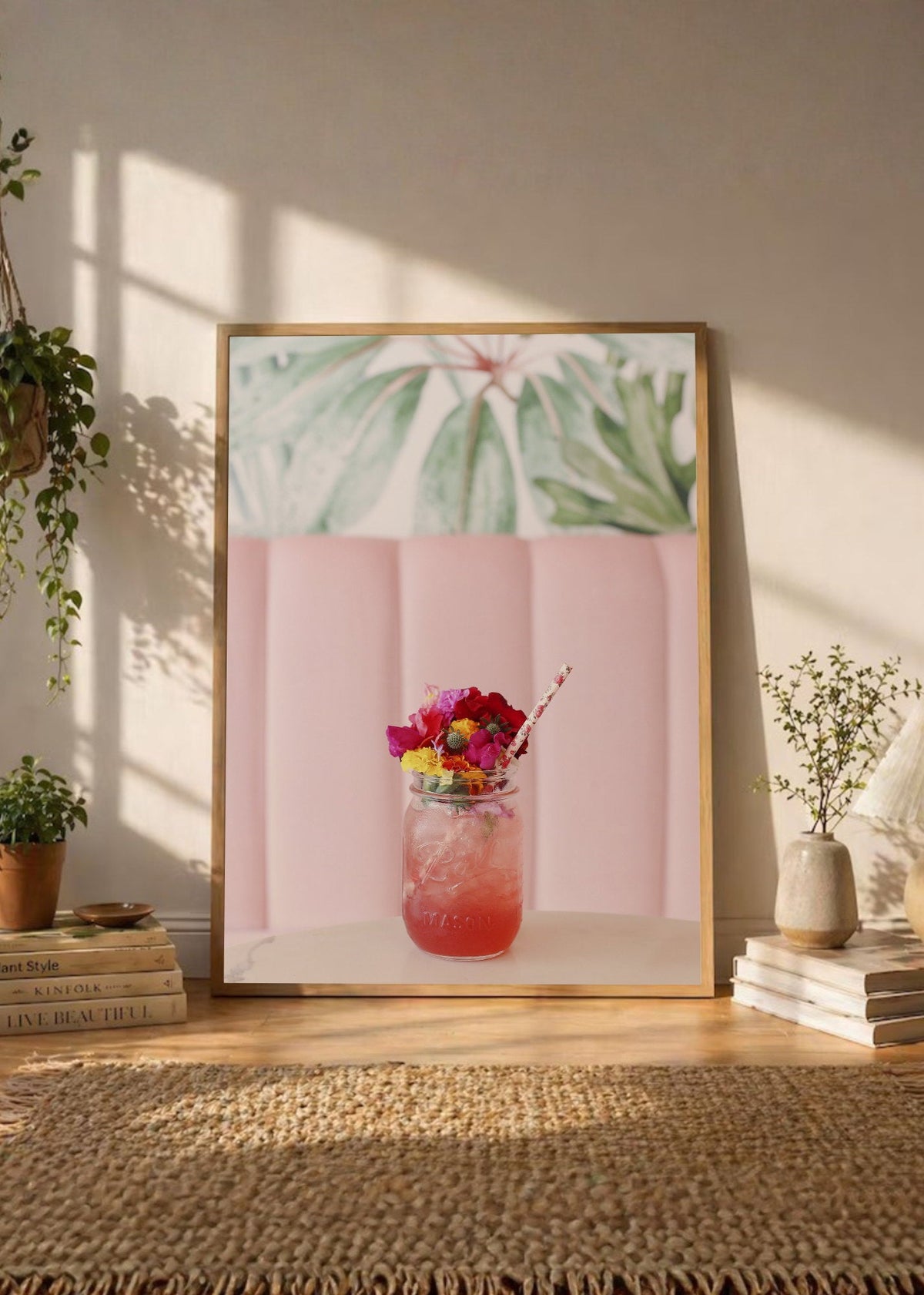 Cuadro Decorativo Playa, Trago Flores Rosa