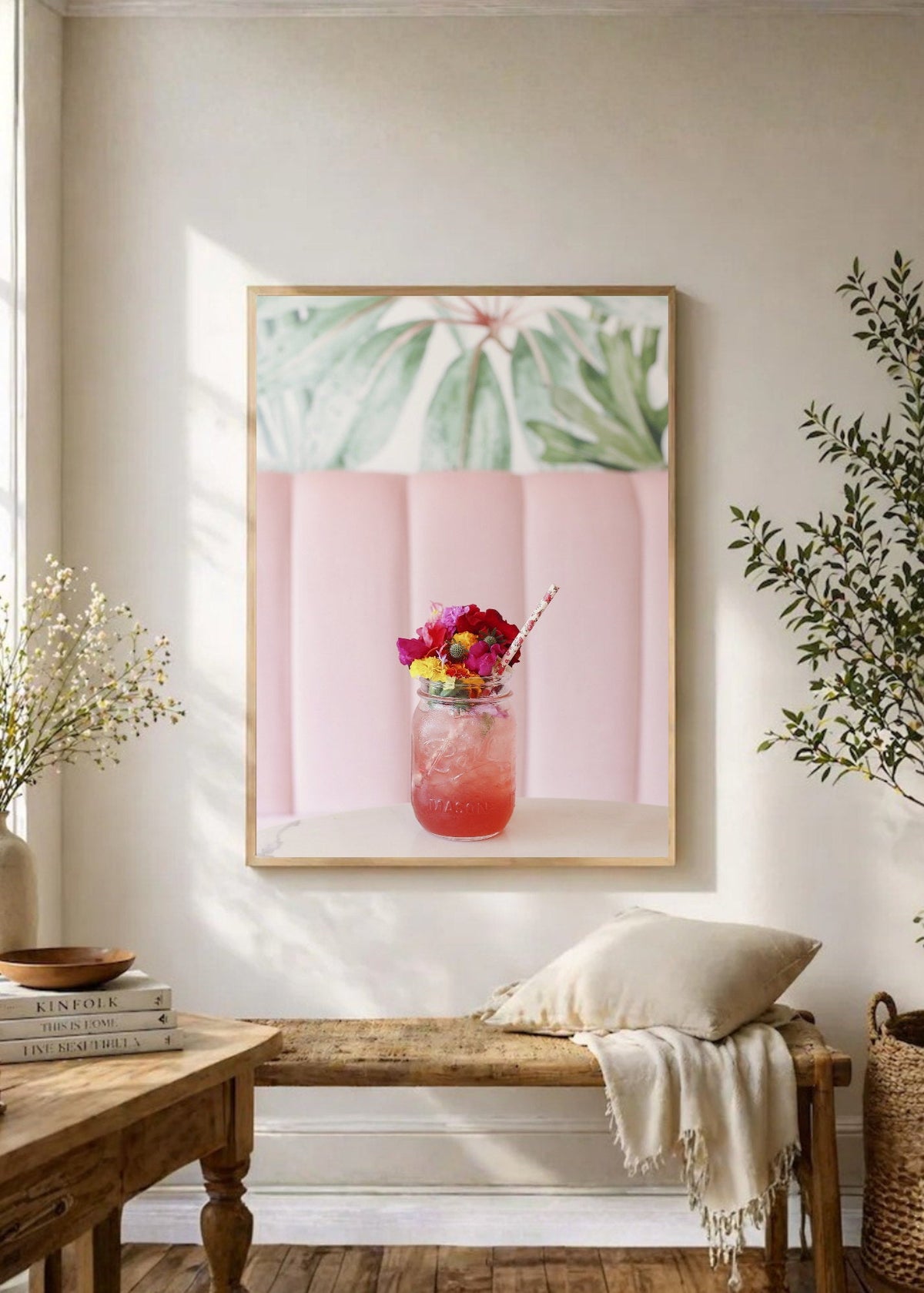 Cuadro Decorativo Playa, Trago Flores Rosa