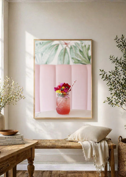 Cuadro Decorativo Playa, Trago Flores Rosa