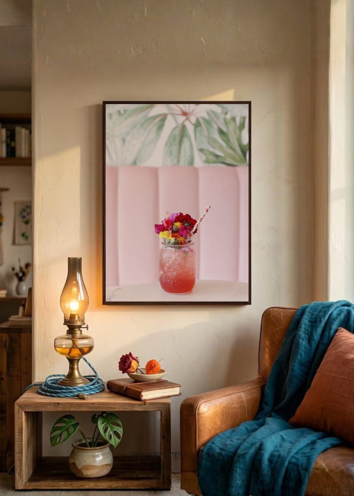 Cuadro Decorativo Playa, Trago Flores Rosa