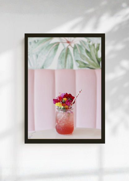 Cuadro Decorativo Playa, Trago Flores Rosa