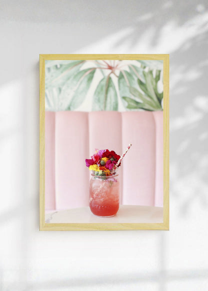 Cuadro Decorativo Playa, Trago Flores Rosa