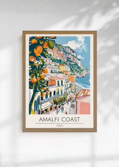 Cuadro Decorativo Travel, Amalfi, Italia, Ilustración Naranjos