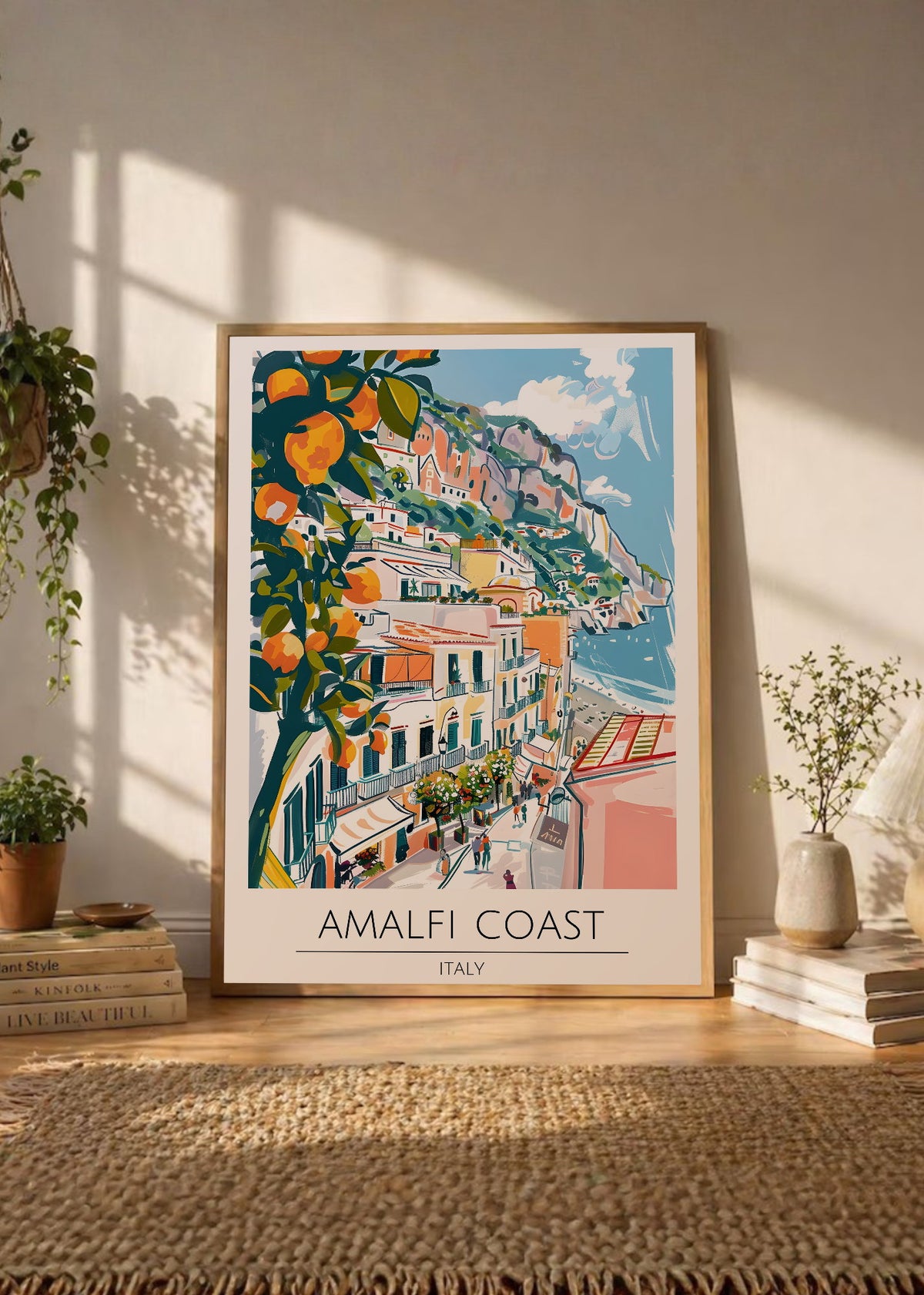 Cuadro Decorativo Travel, Amalfi, Italia, Ilustración Naranjos