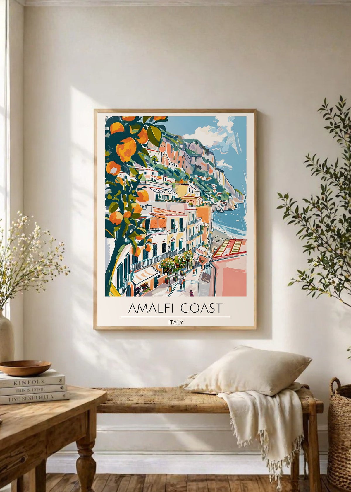 Cuadro Decorativo Travel, Amalfi, Italia, Ilustración Naranjos