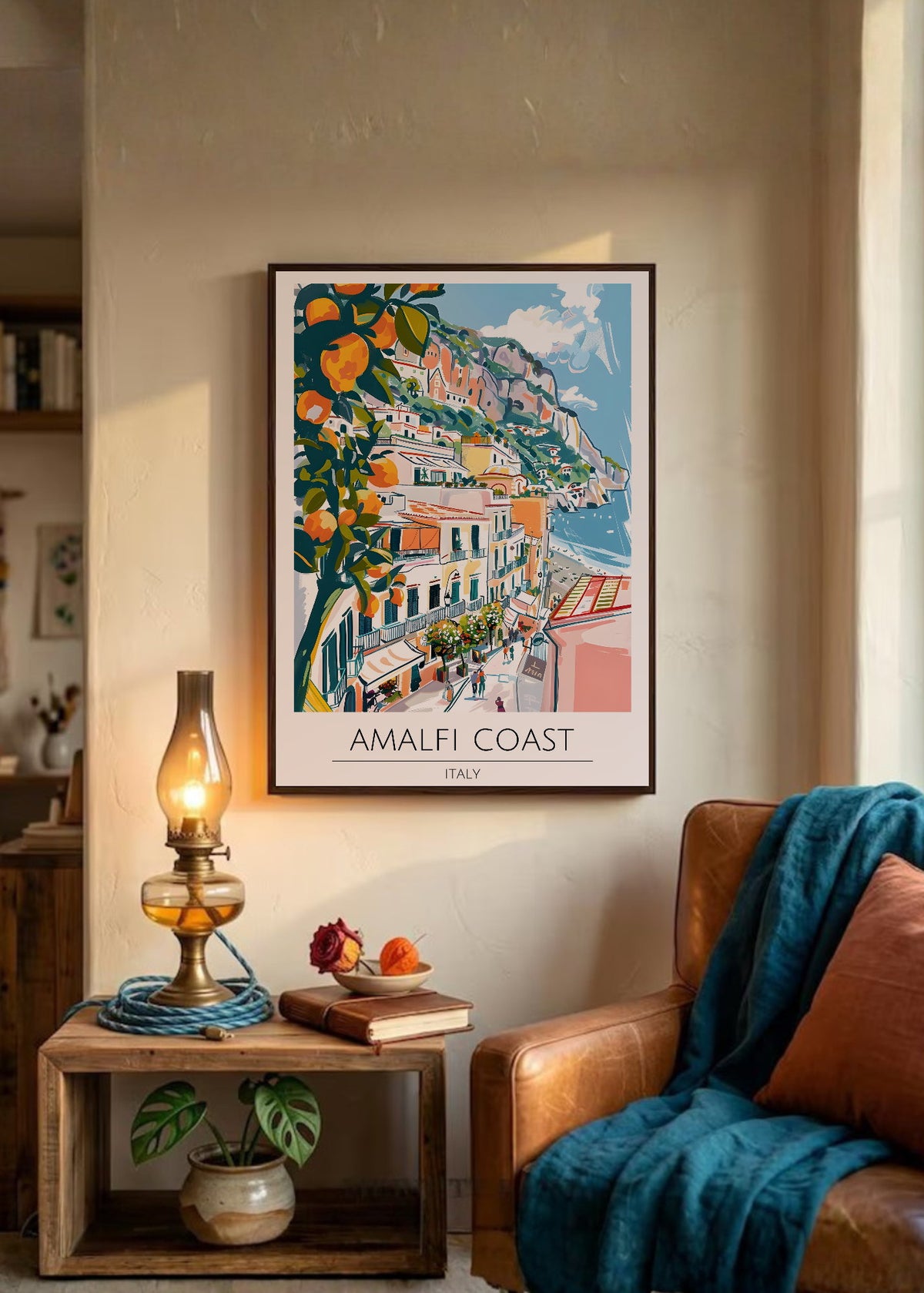 Cuadro Decorativo Travel, Amalfi, Italia, Ilustración Naranjos