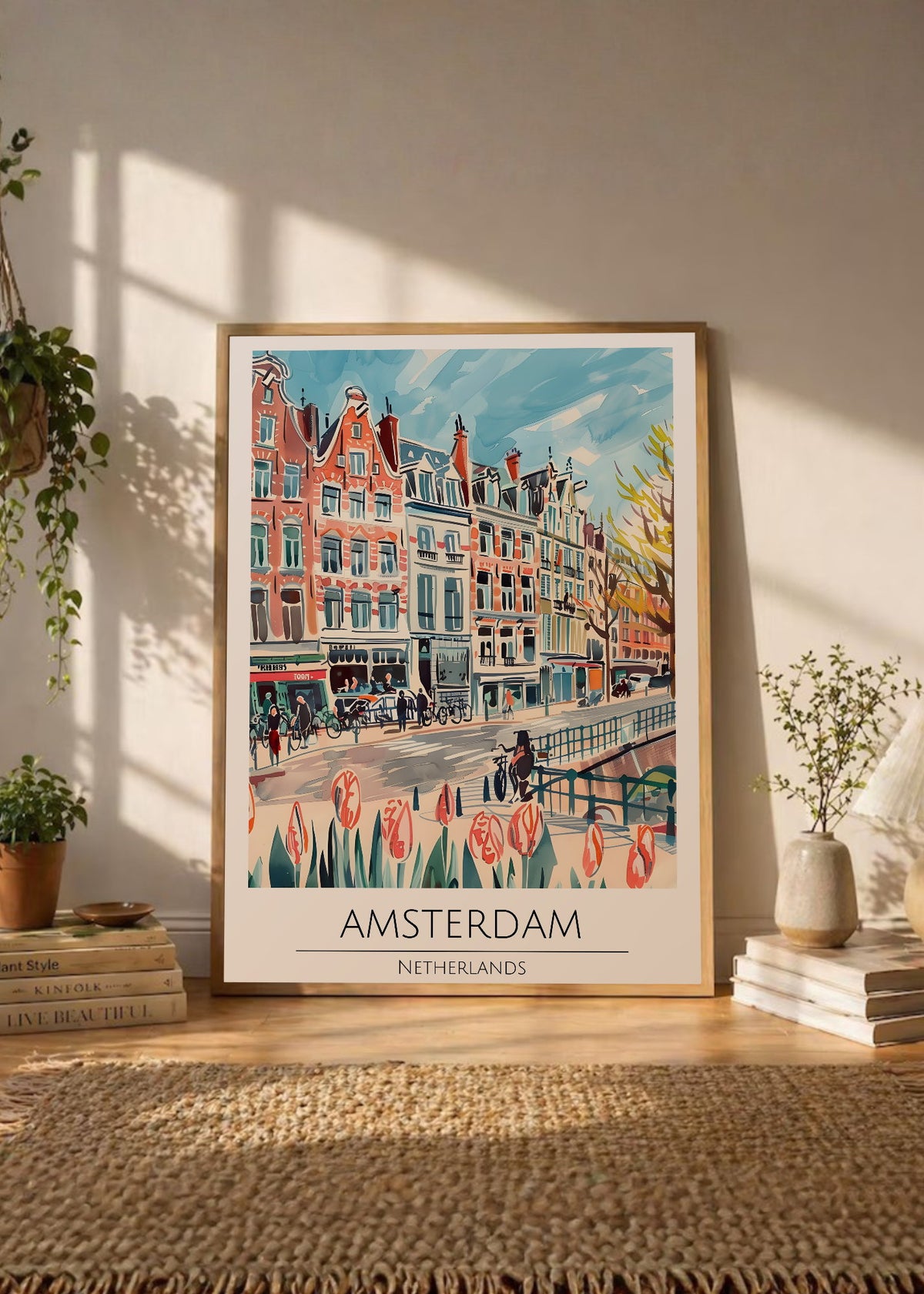 Cuadro Decorativo Travel, Ámsterdam, Países Bajos, Ilustración Canal