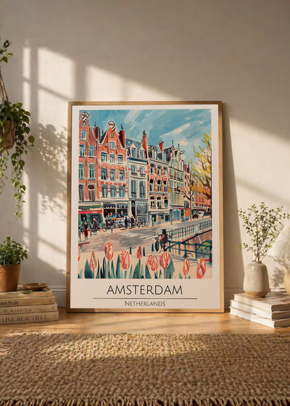 Cuadro Decorativo Travel, Ámsterdam, Países Bajos, Ilustración Canal