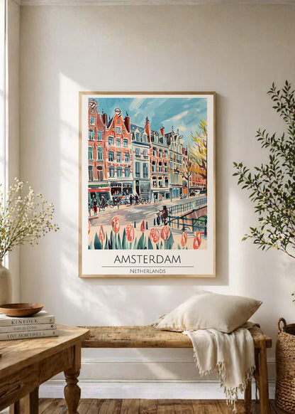 Cuadro Decorativo Travel, Ámsterdam, Países Bajos, Ilustración Canal