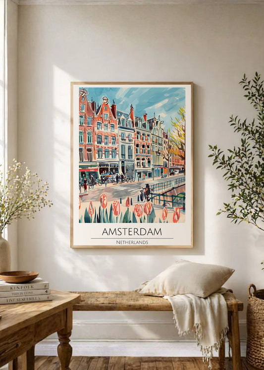 Cuadro Decorativo Travel, Ámsterdam, Países Bajos, Ilustración Canal