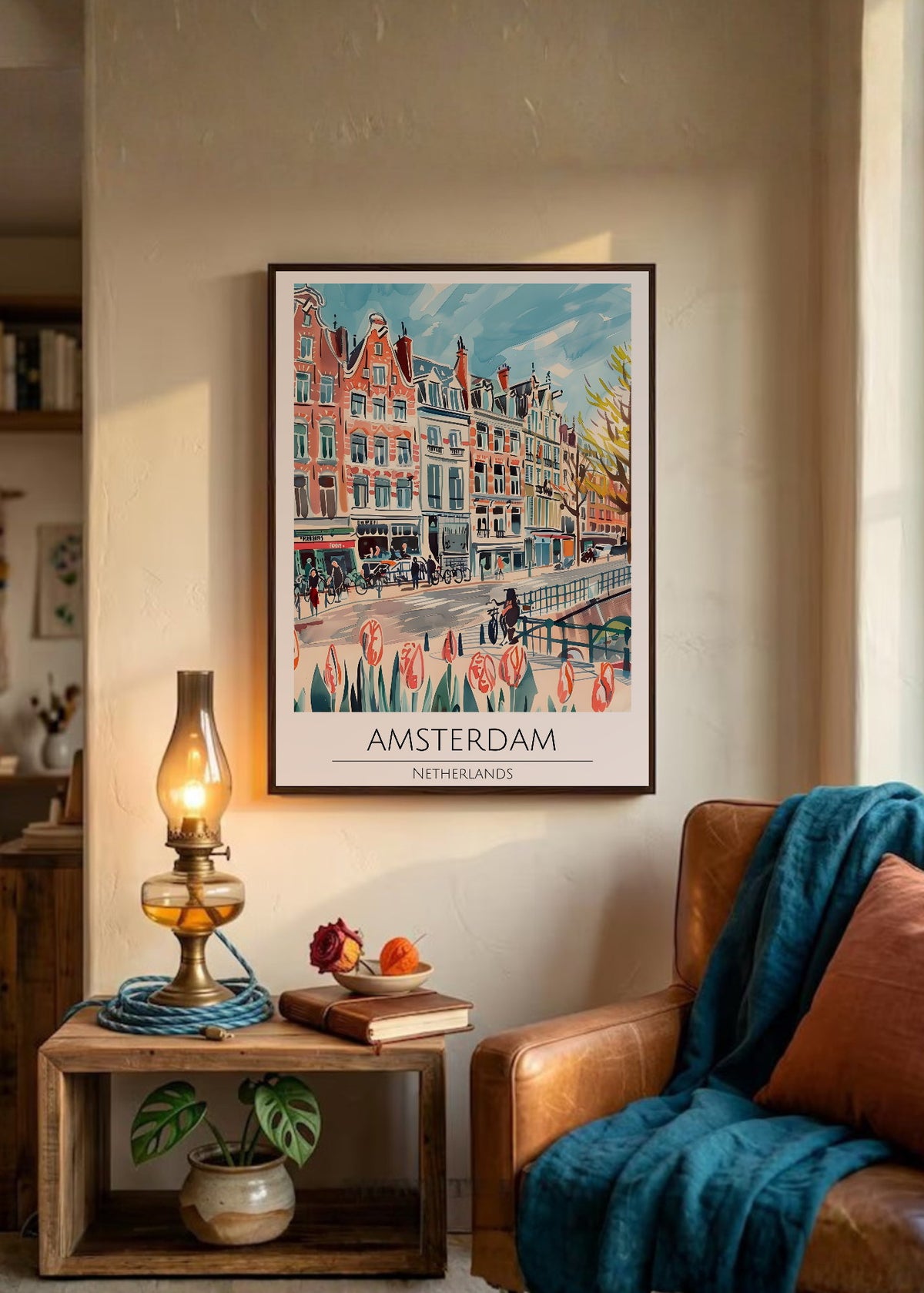 Cuadro Decorativo Travel, Ámsterdam, Países Bajos, Ilustración Canal