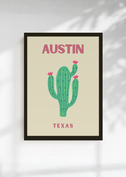 Cuadro Decorativo Travel, Austin, Texas, Cactus Crema