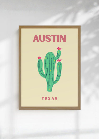 Cuadro Decorativo Travel, Austin, Texas, Cactus Crema