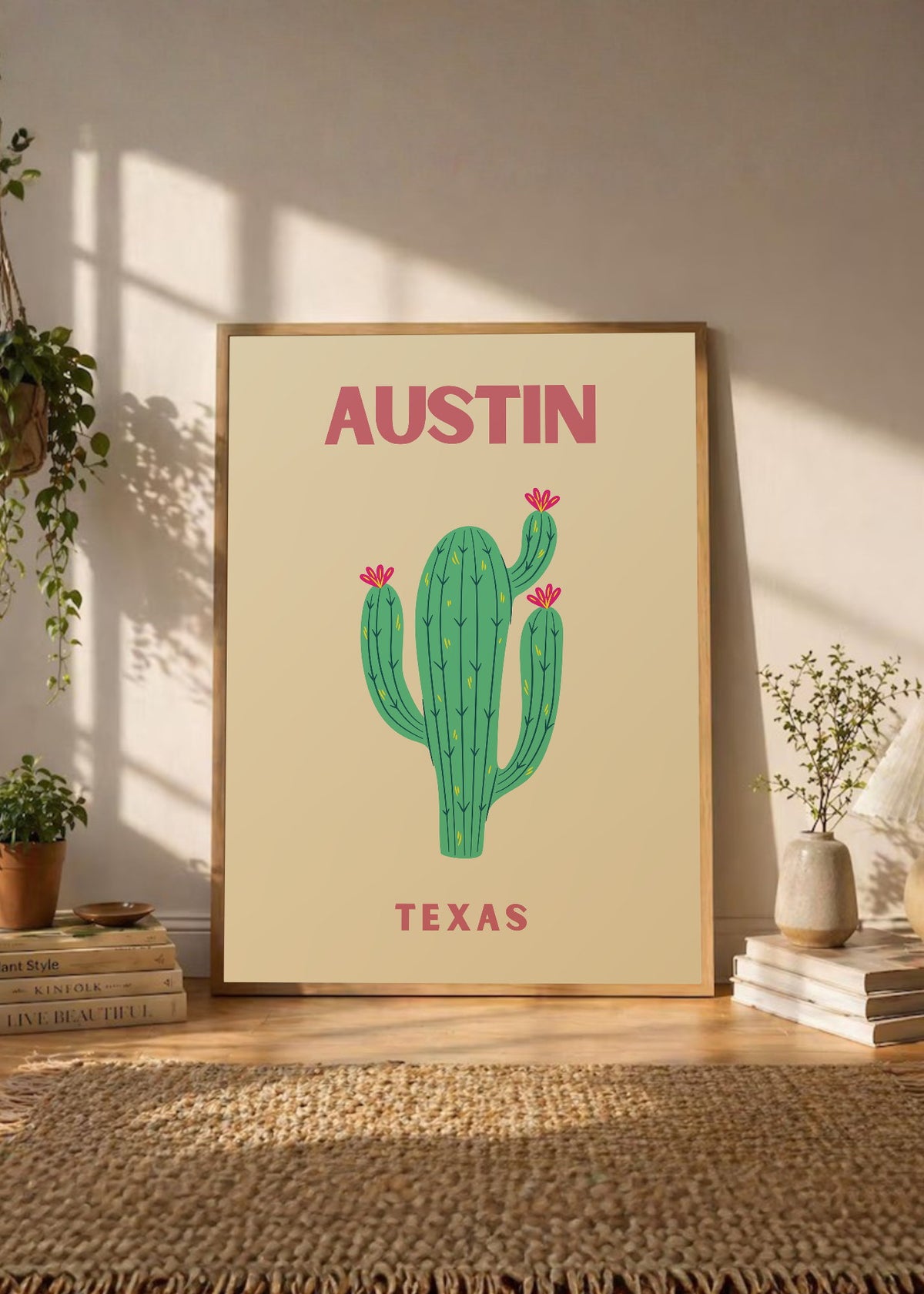 Cuadro Decorativo Travel, Austin, Texas, Cactus Crema