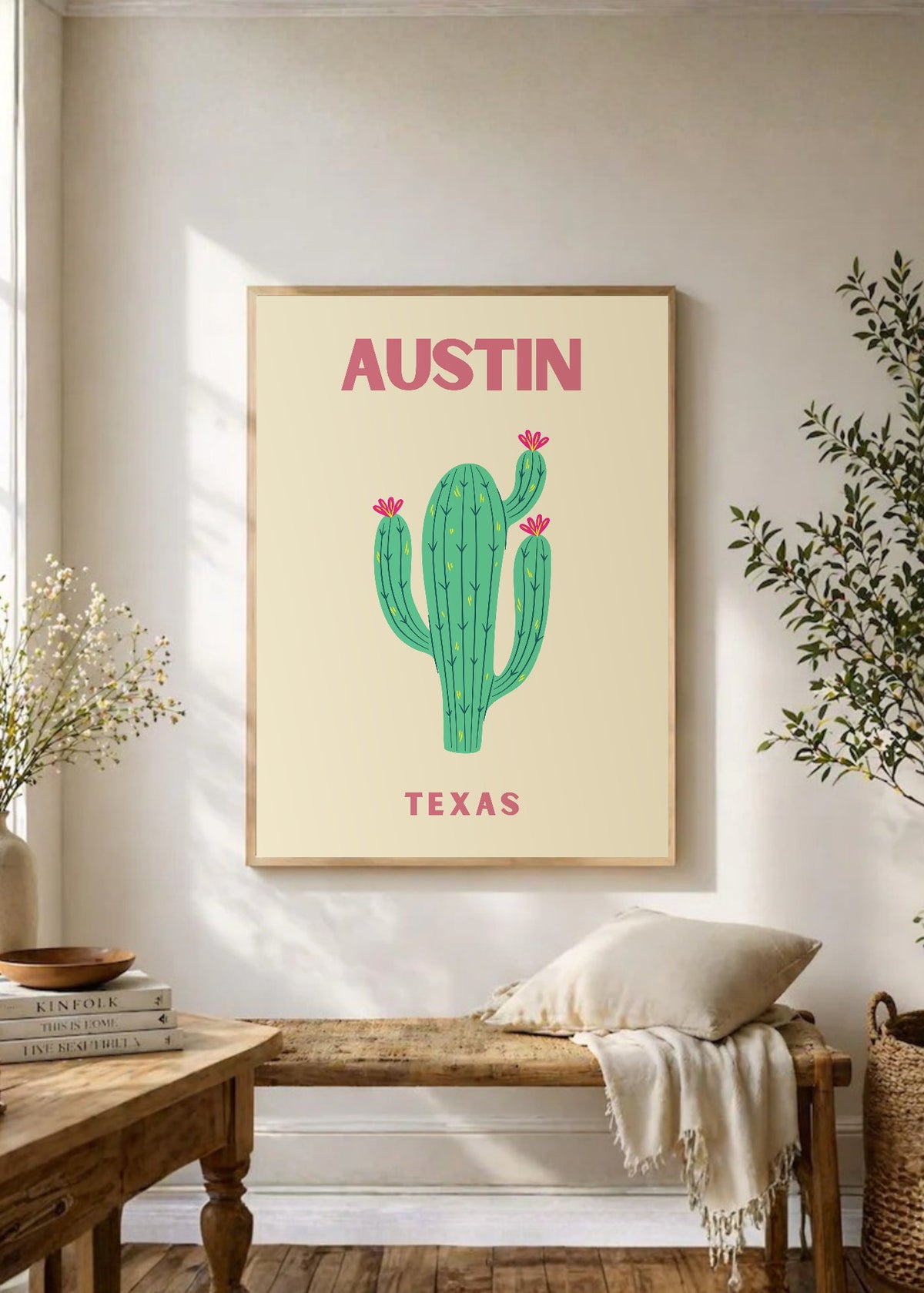 Cuadro Decorativo Travel, Austin, Texas, Cactus Crema
