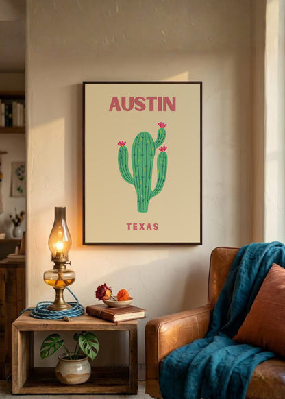 Cuadro Decorativo Travel, Austin, Texas, Cactus Crema