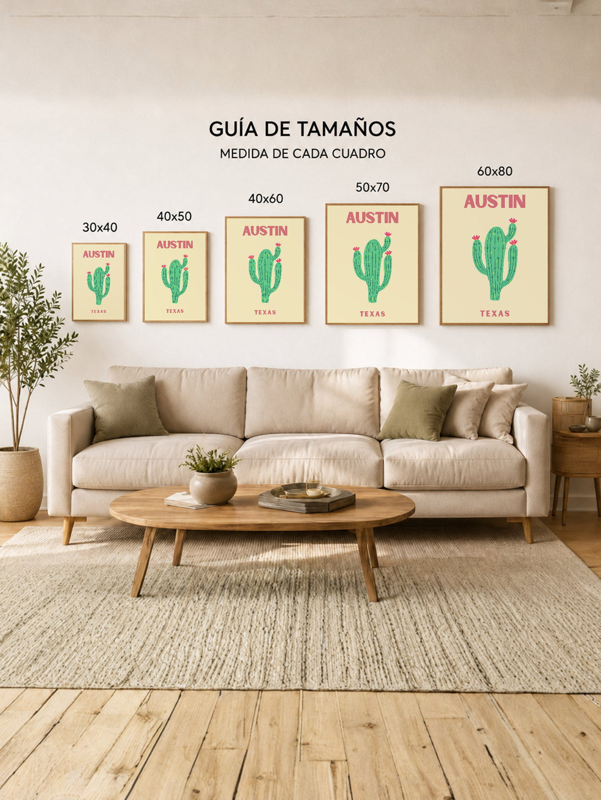 Cuadro Decorativo Travel, Austin, Texas, Cactus Crema