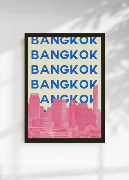 Cuadro Decorativo Travel, Bangkok, Tailandia, Skyline Azul Rosa