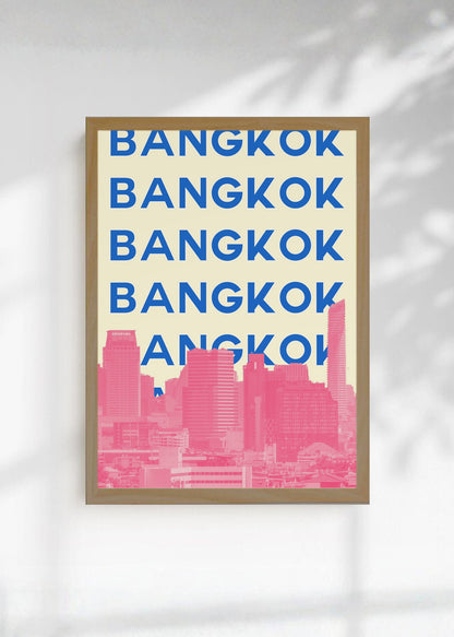 Cuadro Decorativo Travel, Bangkok, Tailandia, Skyline Azul Rosa