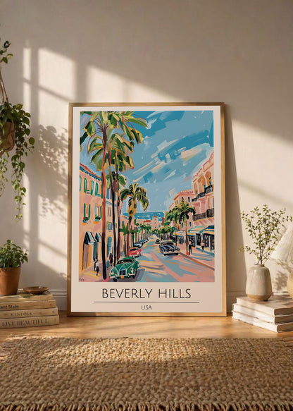Cuadro Decorativo Travel, Beverly Hills, USA, Ilustración Palmeras