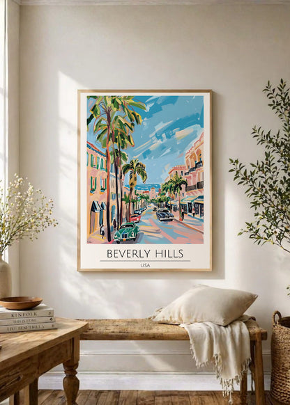 Cuadro Decorativo Travel, Beverly Hills, USA, Ilustración Palmeras