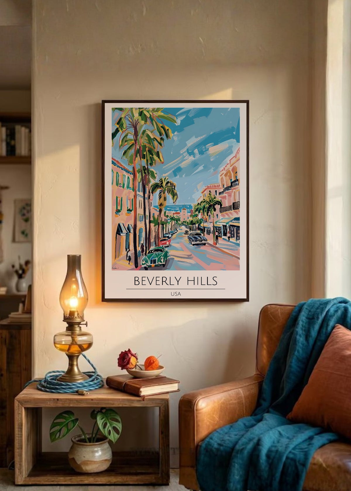 Cuadro Decorativo Travel, Beverly Hills, USA, Ilustración Palmeras