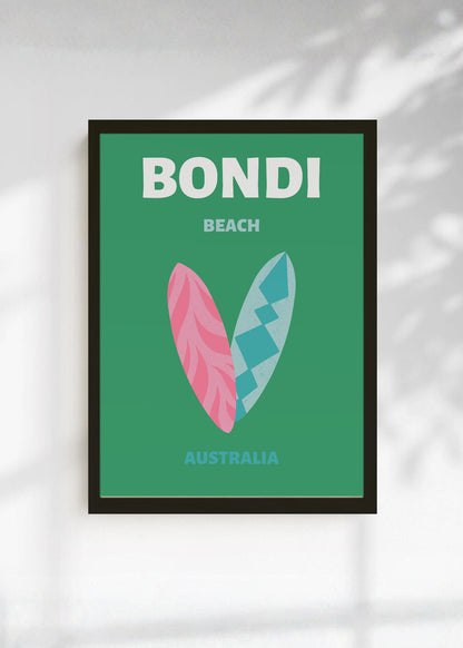 Cuadro Decorativo Travel, Bondi, Australia, Tablas Surf Verde