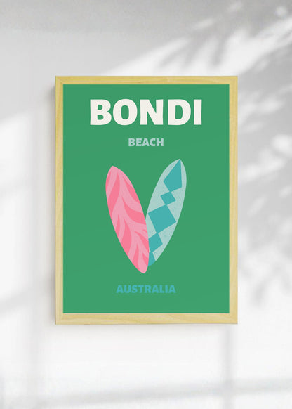 Cuadro Decorativo Travel, Bondi, Australia, Tablas Surf Verde