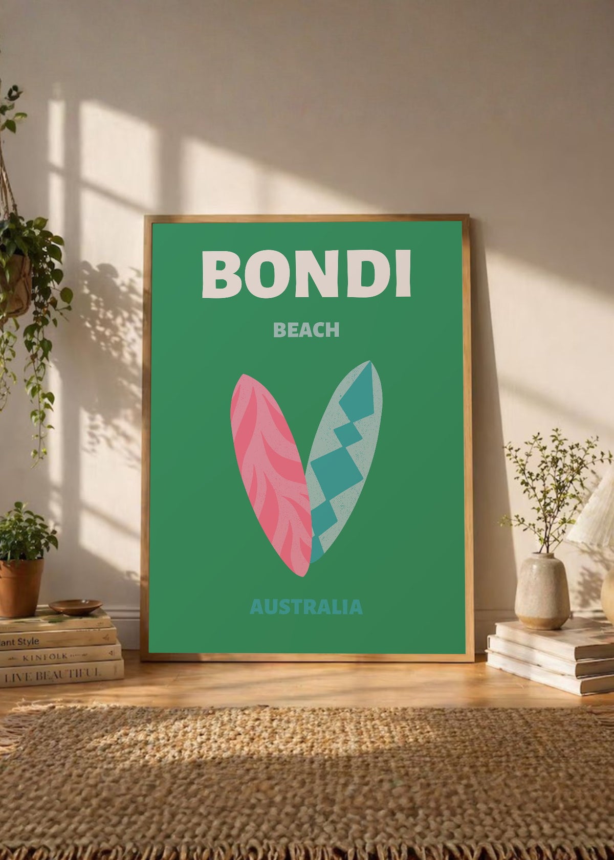 Cuadro Decorativo Travel, Bondi, Australia, Tablas Surf Verde