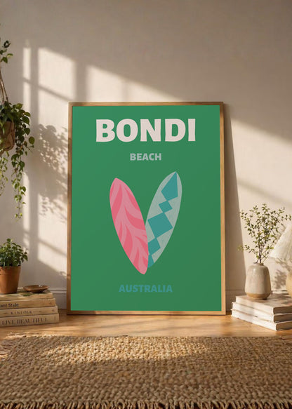 Cuadro Decorativo Travel, Bondi, Australia, Tablas Surf Verde