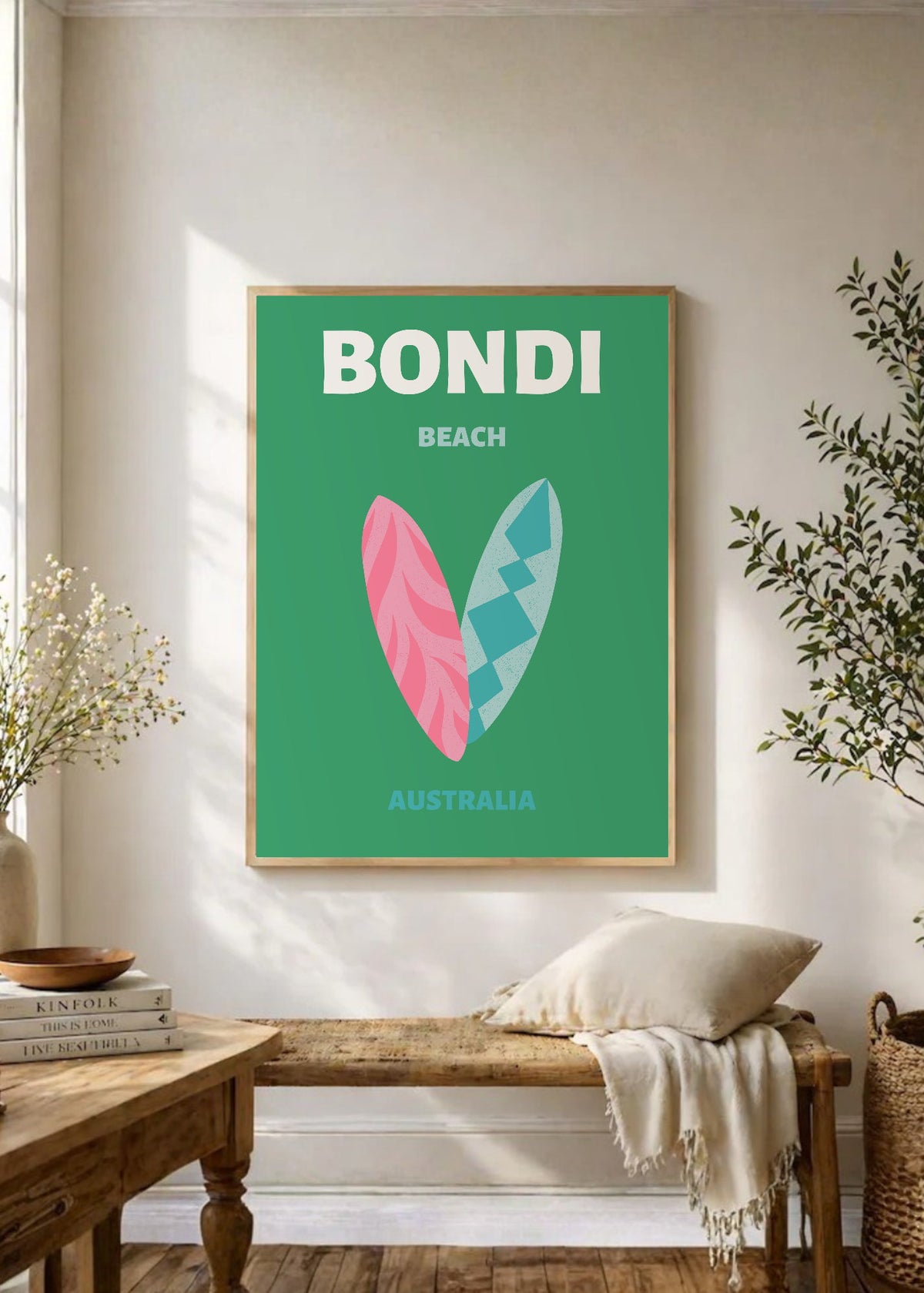 Cuadro Decorativo Travel, Bondi, Australia, Tablas Surf Verde