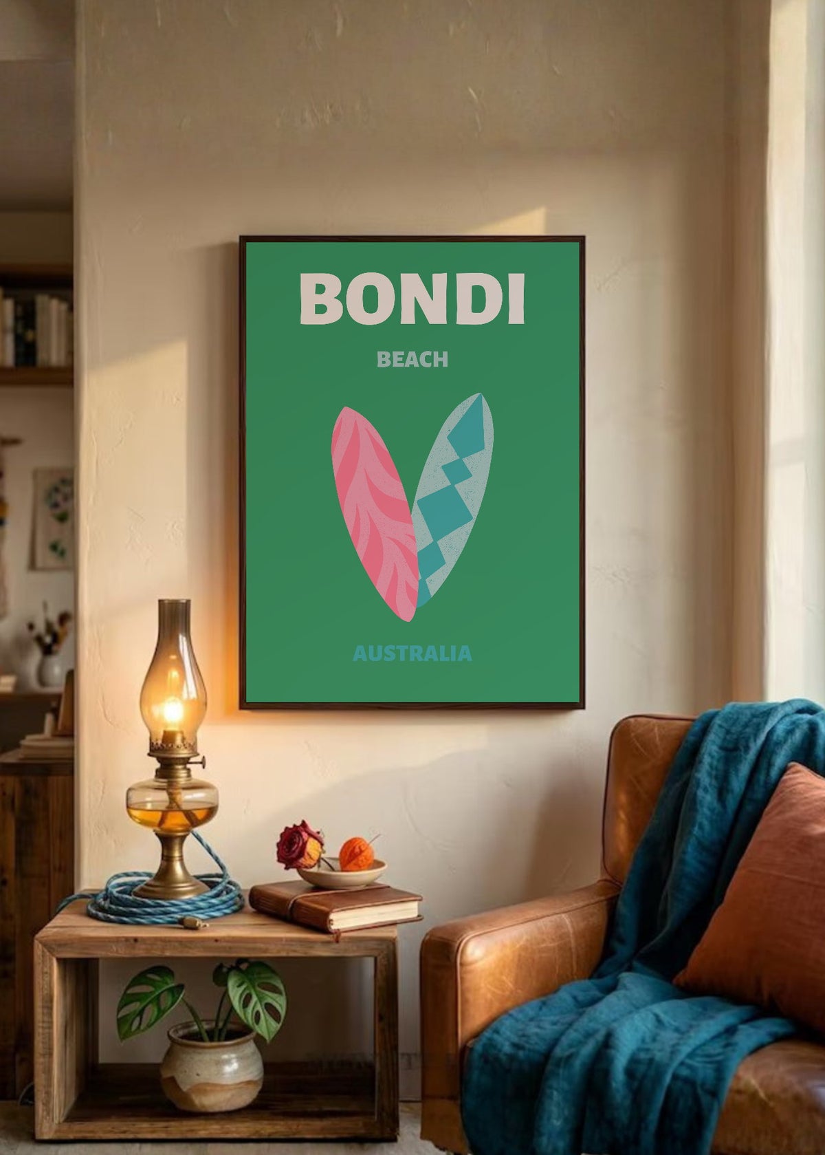 Cuadro Decorativo Travel, Bondi, Australia, Tablas Surf Verde