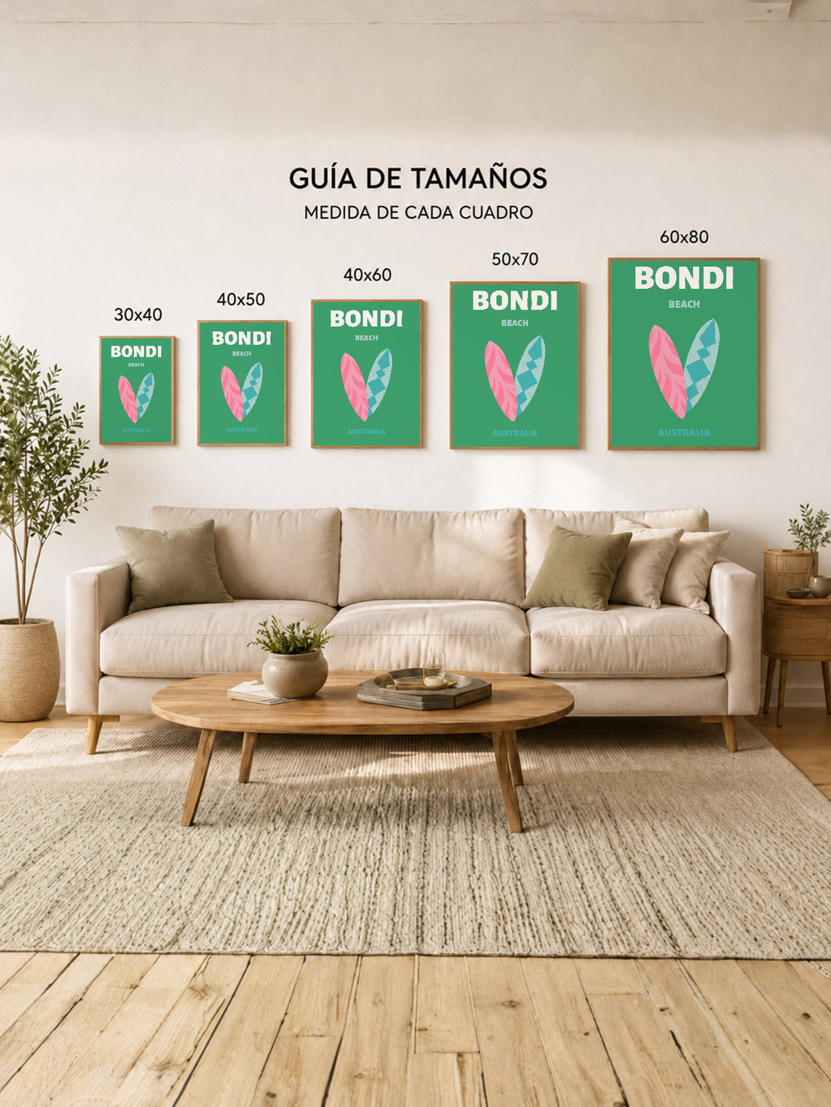 Cuadro Decorativo Travel, Bondi, Australia, Tablas Surf Verde